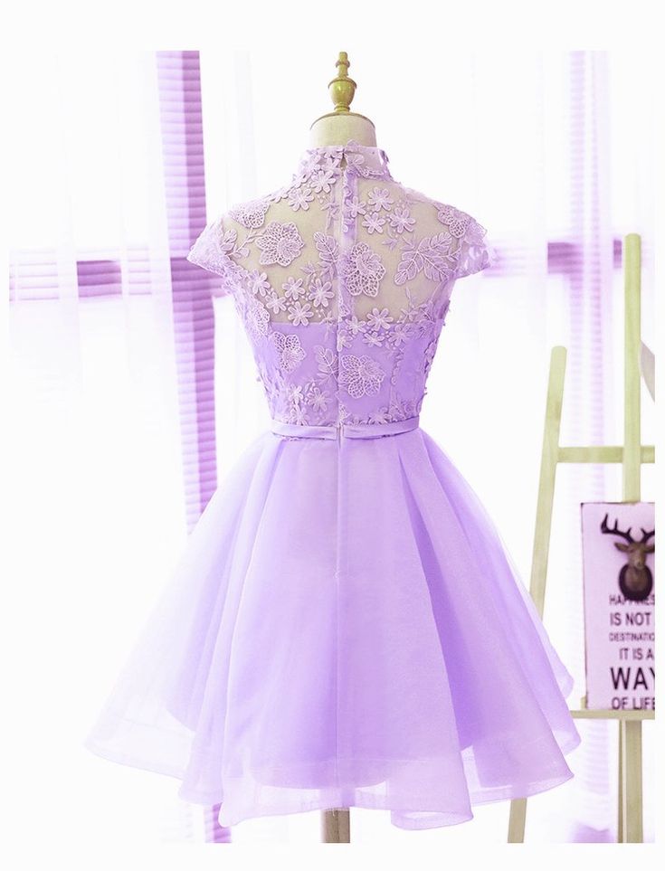 Cute High Neckline Lavender Short Graduation Dress Homecoming Dress     S3100