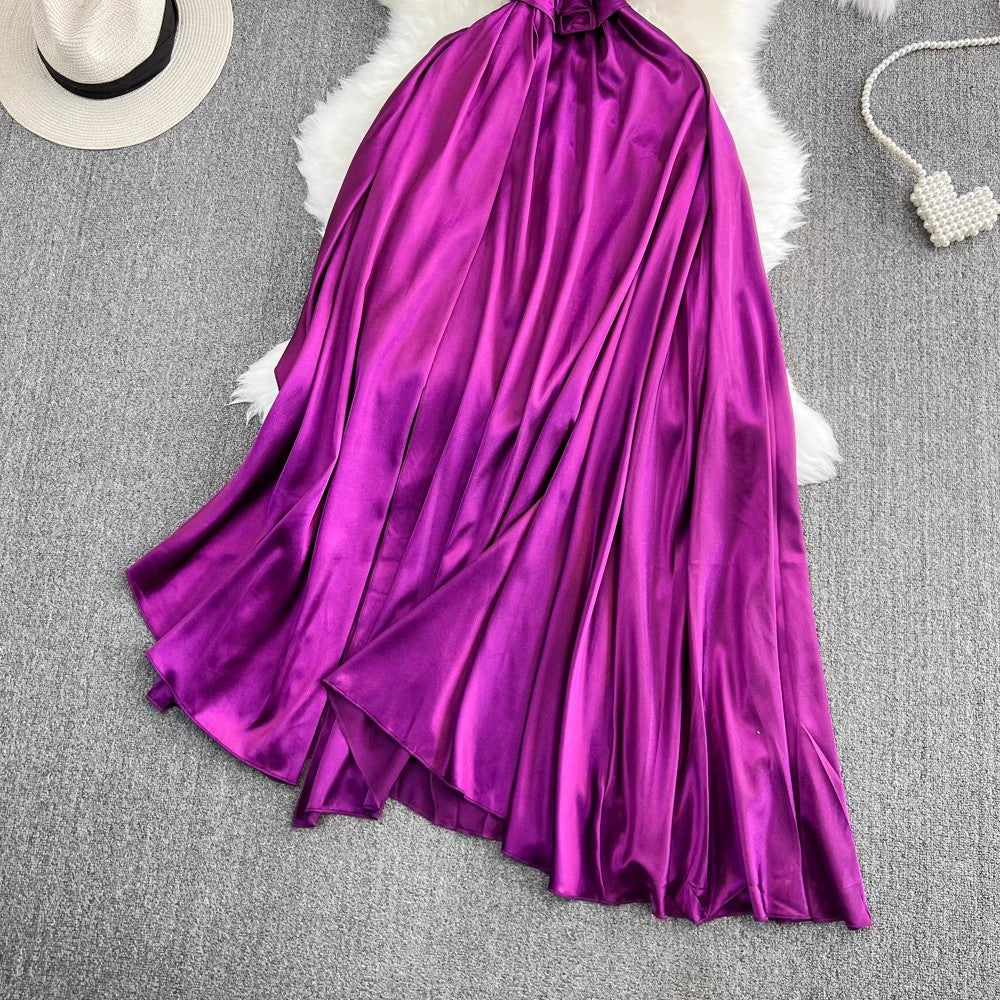 birthday party long dress off-shoulder straps A-line dress      S3980