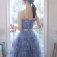 Short Puffy Blue Prom Dress, Tulle Short Blue Puffy Homecoming Dress     S2690
