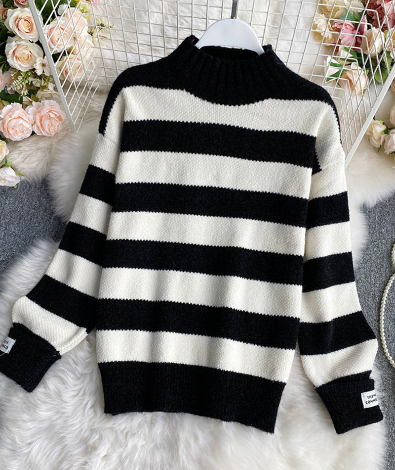 Simple Stripe Long Sleeve Sweater       S4381