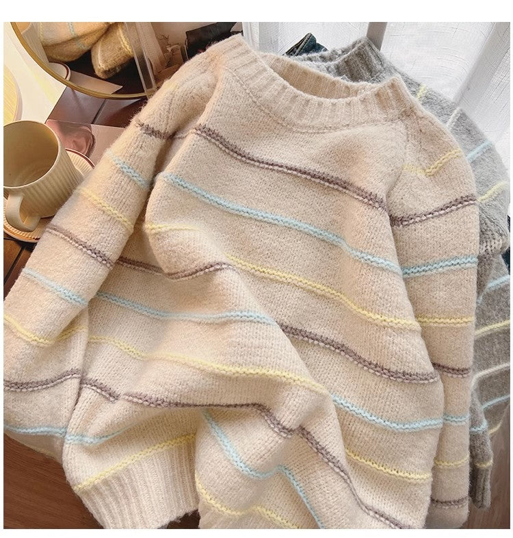 striped round neck sweater for women       S4854