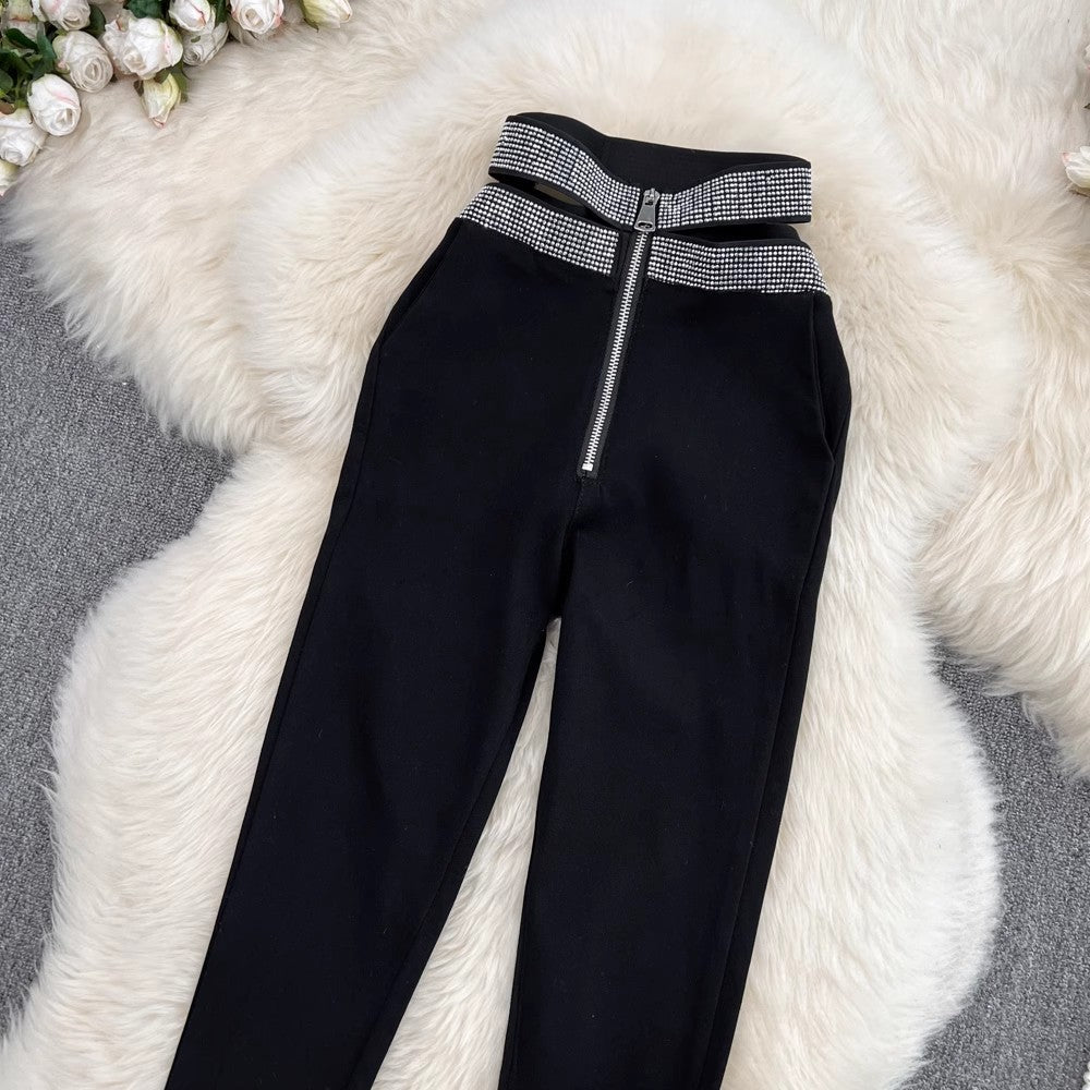 Casual diamond trousers pants black pants for women   S4183