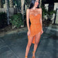 Sexy Orange Glitter Prom Dresses Short Front Long Back Sweetheart Spaghetti Straps Formal Party Cocktail Dress    S2660