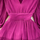 Puff short-sleeved V-neck A-line chiffon dress Elegant long skirt      S4285