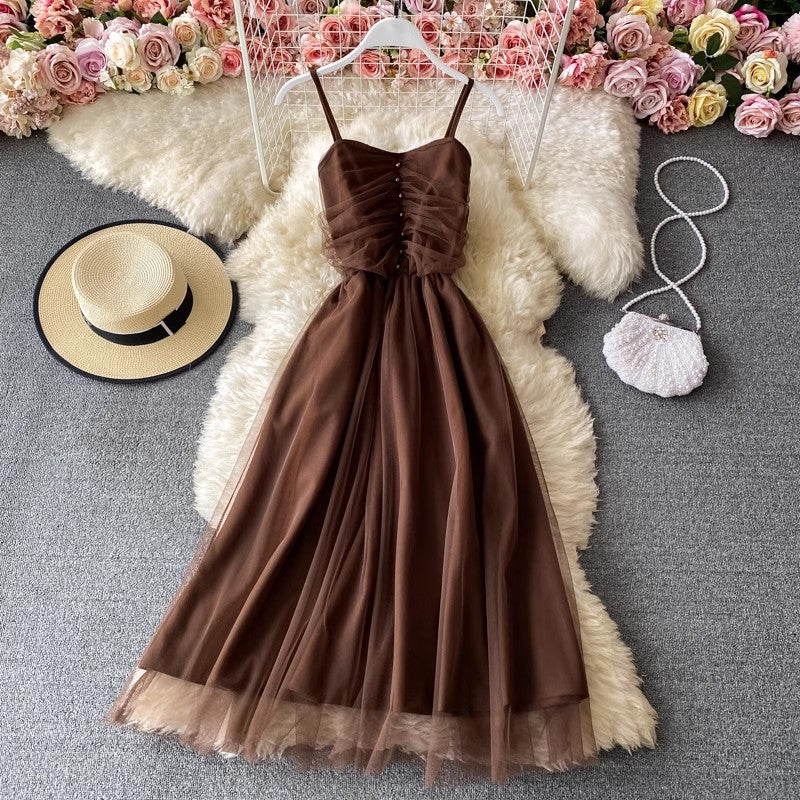 sleeveless dress new suspender skirt mesh long skirt     S4187