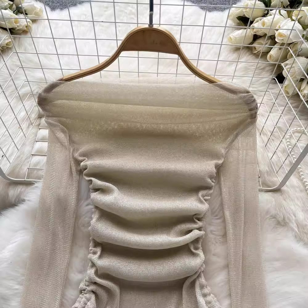 pleated shirt for women new long-sleeved top    S4577