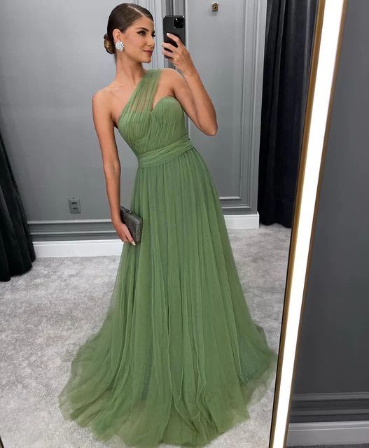 Green Long A-line Prom Dress,Trendy Tulle Formal Evening Dresses      S3613