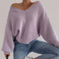 2023 Pullovers Women Autumn Winter Sweaters Solid V-Neck Loose Casual Daily Basic Womens Knitted Basic Chic Long Sleeve Sweater      S2824
