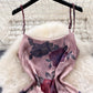 Romantic, Retro, Rose Print Halter Dress, Luxury Waist Long Dress     S4479