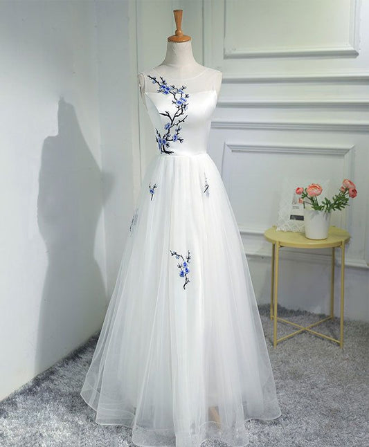 Elegant White Prom Dresses, Tulle Long Formal Dress     S3741