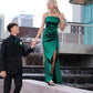 Green Satin Long Prom Dresses     S3261