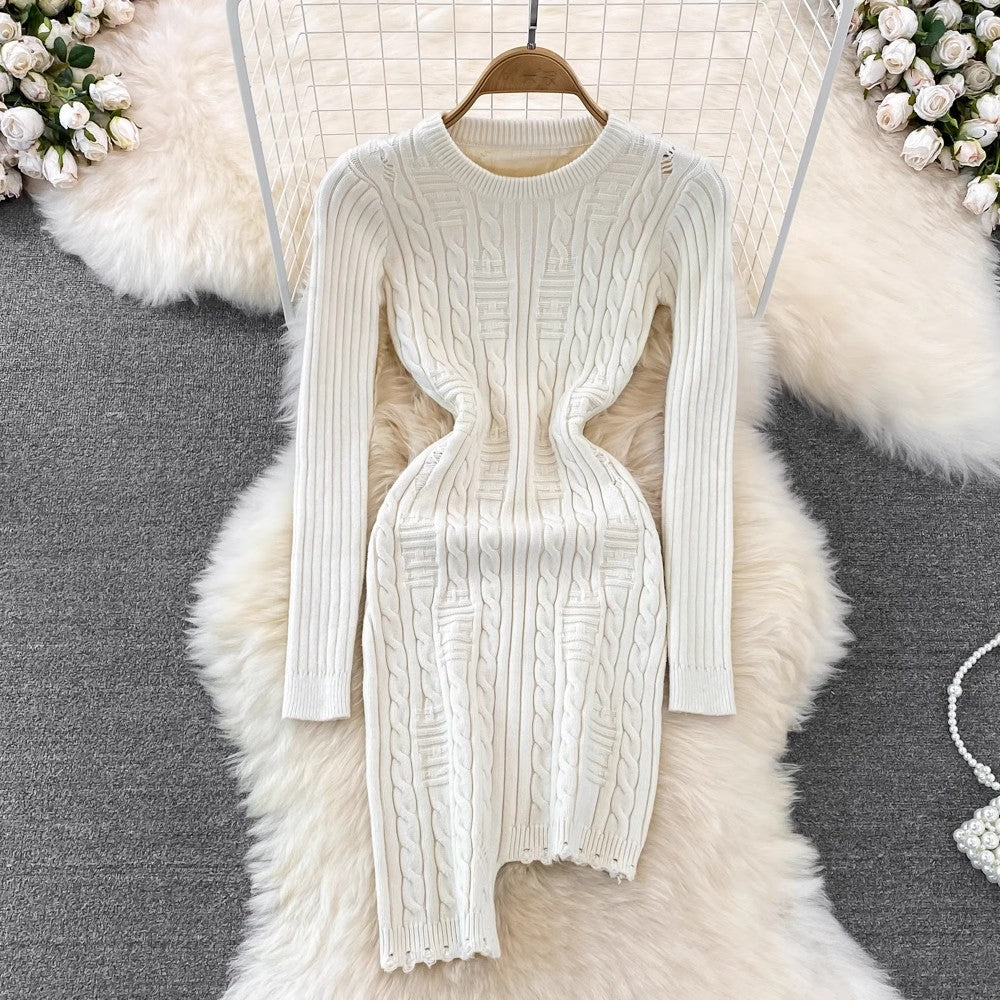 sweater dress round neck irregular knitted dress      S4421