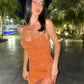 Sexy Orange Glitter Prom Dresses Short Front Long Back Sweetheart Spaghetti Straps Formal Party Cocktail Dress    S2660