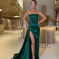Glamorous spaghetti straps sleeveless a-line satin prom dresses        S3734