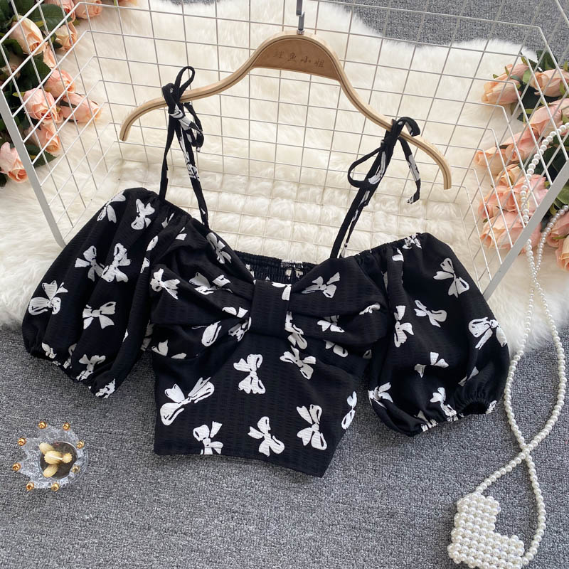 Cute Bow Off Shoulder Crop Top      S4394