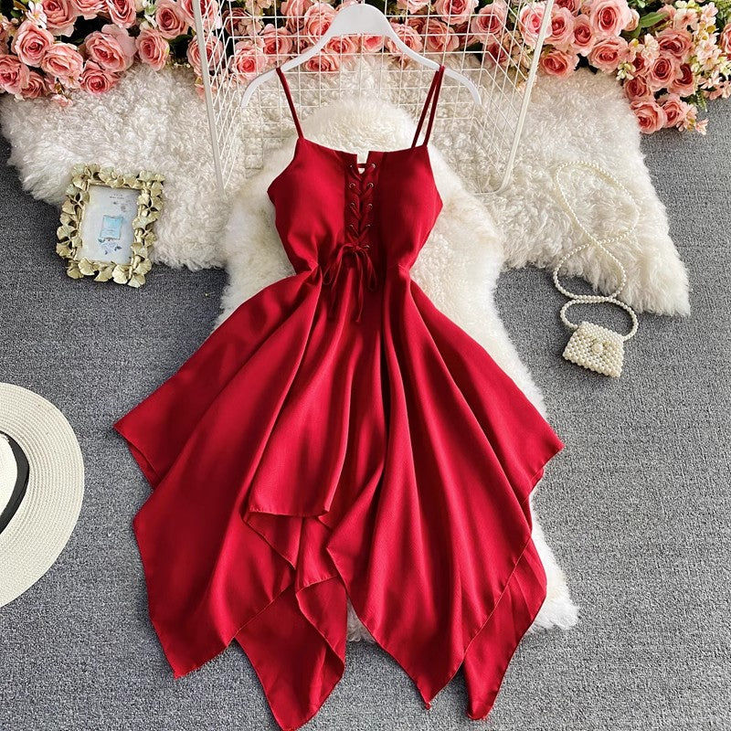 solid color sleeveless irregular dress    S4281