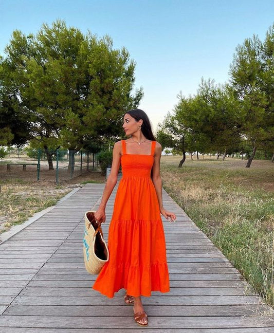 Orange Sleeveless Party Gown Long Prom Dress      S3602