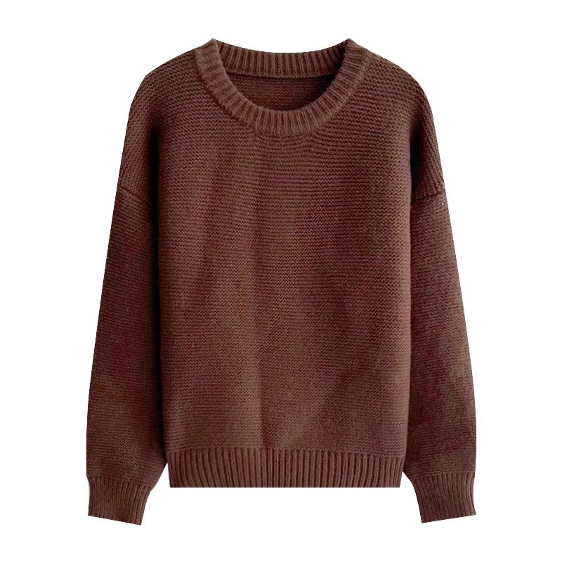 solid color simple long-sleeved round neck knitted sweater    S4768