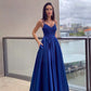 A-Line/Elegant Applique Spaghetti Straps Satin Sleeveless Floor-Length Prom Dresses     S2627