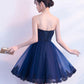 Cute Dark Blue Tulle Lace Short Prom Dress, Homecoming Dress     S2951