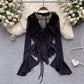 Designed irregular bell-sleeved chiffon shirt for women new style ruffled V-neck top trendy      S4601