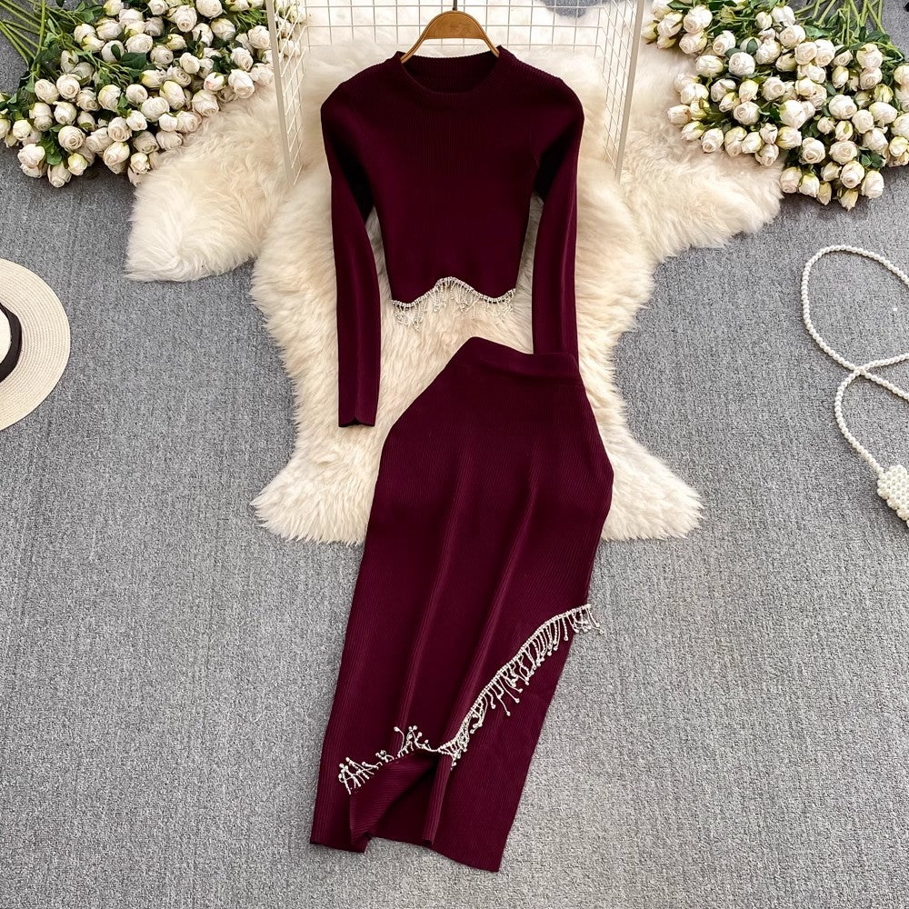 Fashion set long-sleeved round neck two-piece set     S4104