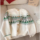Jacquard round neck sweater jacket for women soft knitted cardigan      S4910