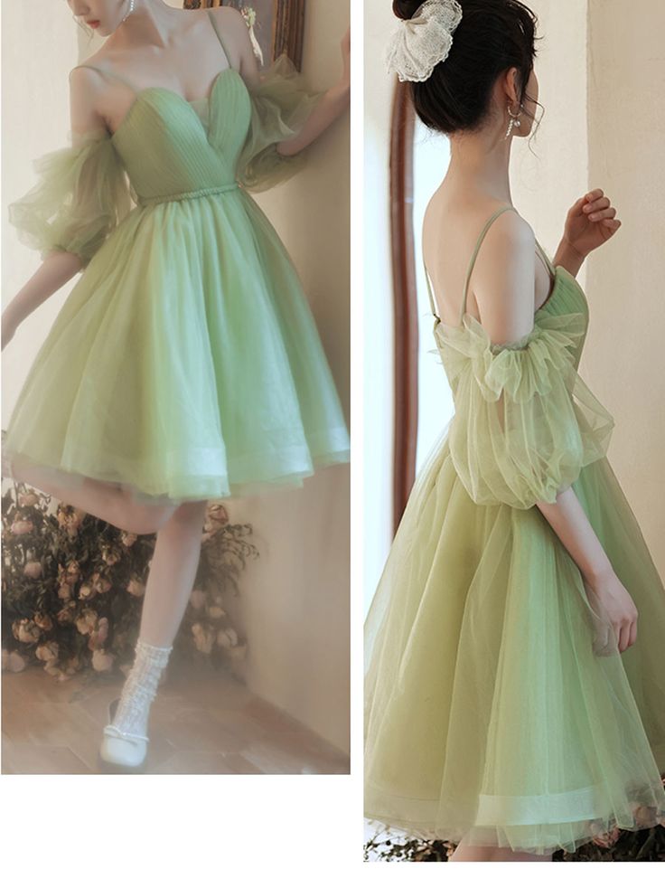 Green Short Prom Dress, Green Puffy Tulle Homecoming Dresses       S3219