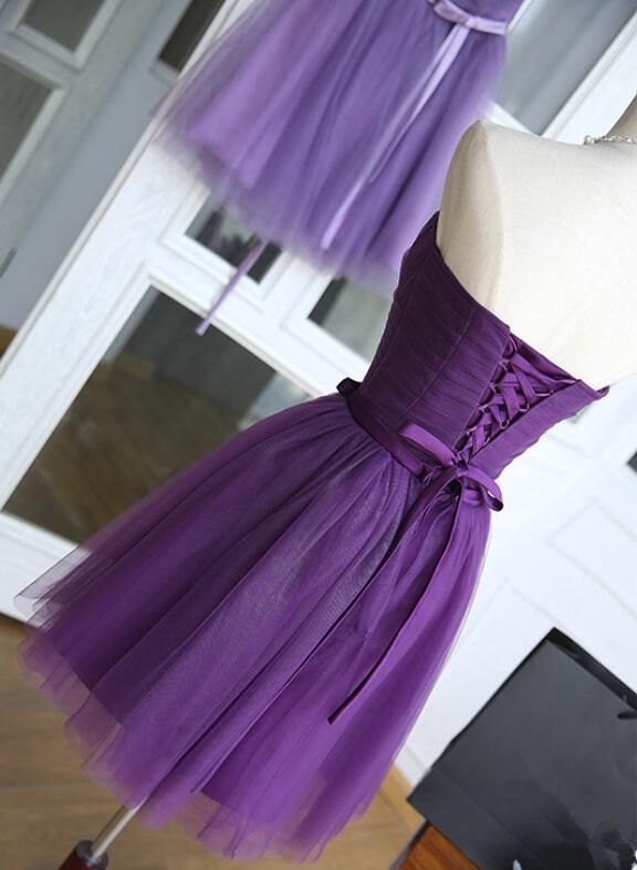 Dark Purple Cute Tulle Knee Length Formal Dress , Simple Prom Dresses      S3342