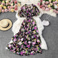 V-neck floral dress bohemian long skirt       S4179