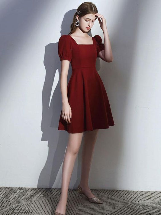 Simple Burgundy Short Prom Dress Burgundy Homecoming Dress    S2885