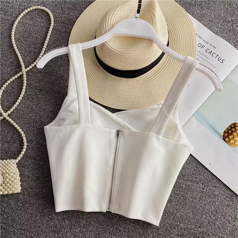 Summer white wide shoulder strap short cross tube top crop top sleeveless    S4203