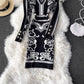 Long-sleeved V-neck knitted dress for women fashionable mid-length sweater skirt    S4233