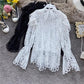 Elegant Lace Bell Sleeve Cardigan Ruffled Long Sleeve Top    S4085