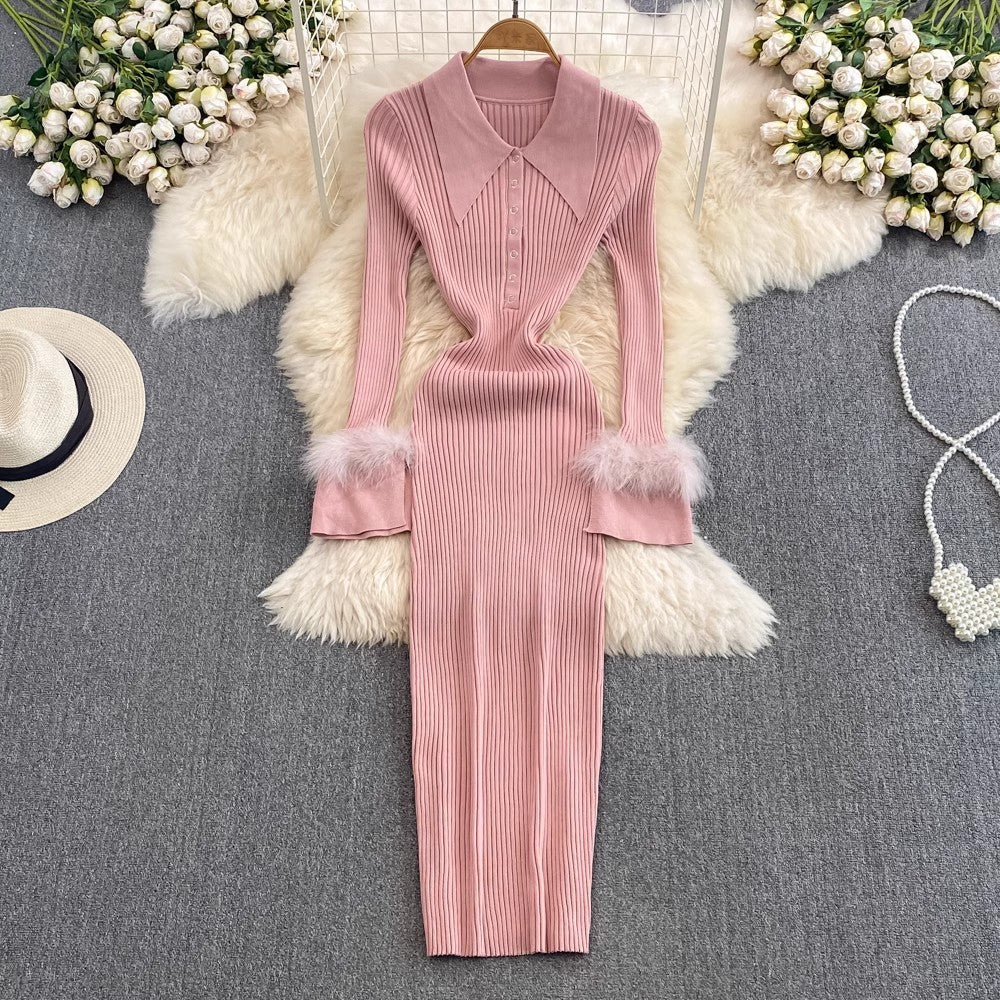 Fashionable mid-length knitted  dress     S4422