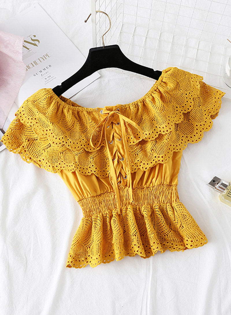 Romantic Short-sleeved Lace Top Women's Tops    S4388