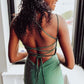 Geen Lace-Up Deep V Neck Homecoming Dress    S3180