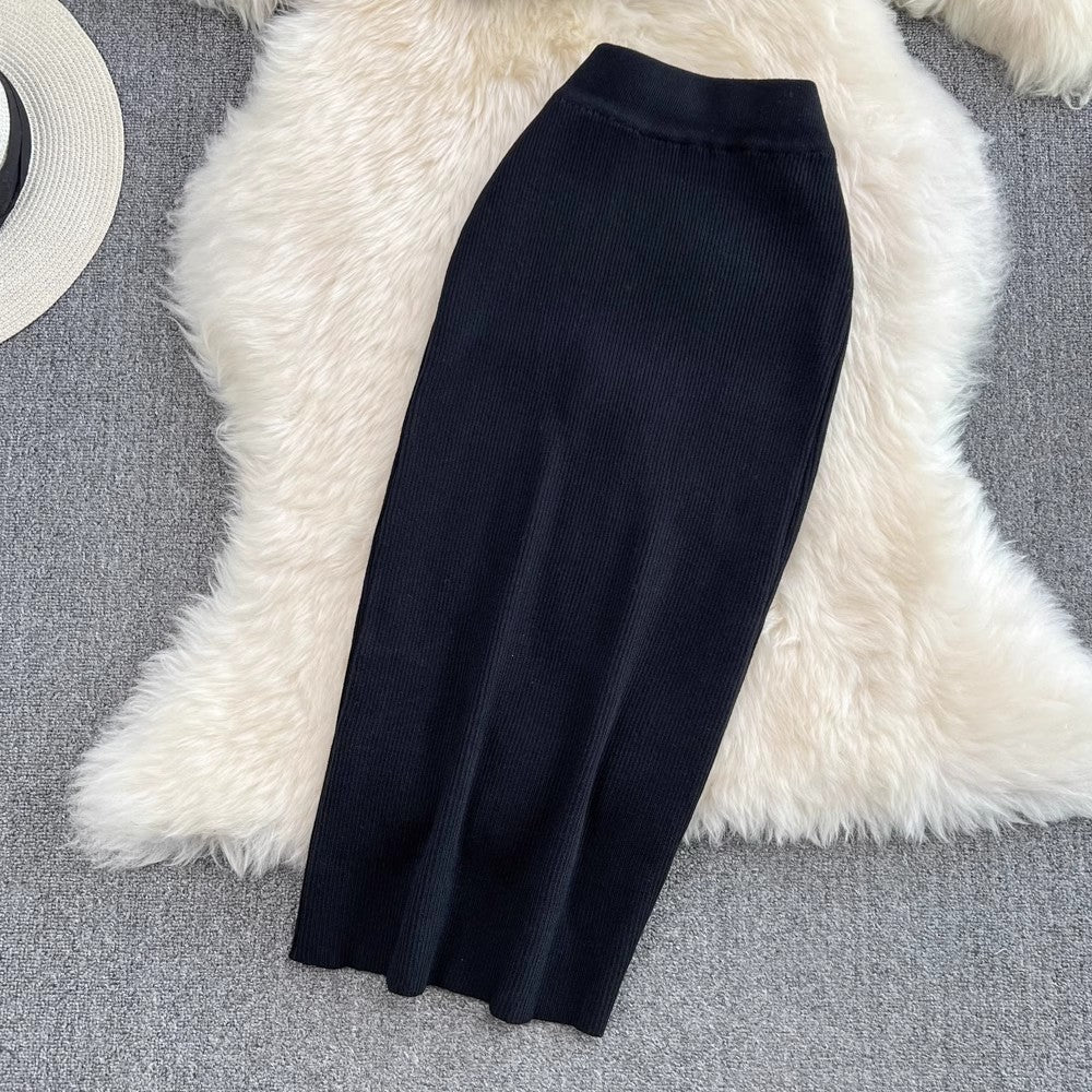 Fashionable casual suit for hot girls sexy short tube top two-piece set knitted skirt      S4182