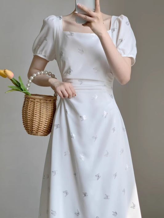 white square neck dress for women beautiful long dress      S3455