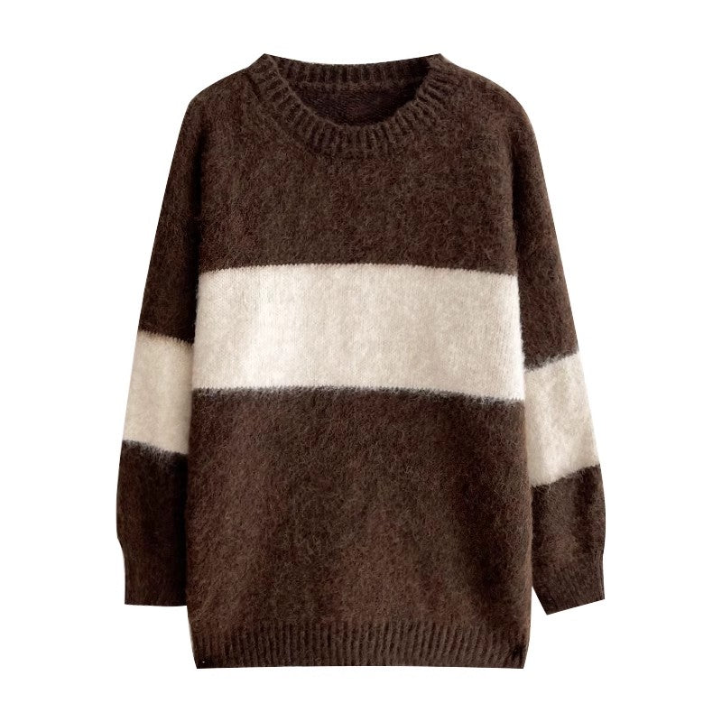 striped round neck casual knitted sweater     S4774