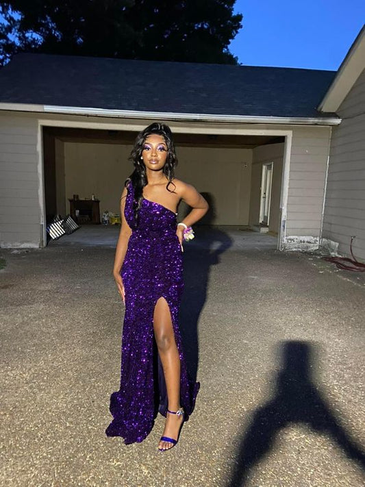 Sexy Purple Sequin Mermaid Prom Evening Dresses,Evening Party Dresses     S3611