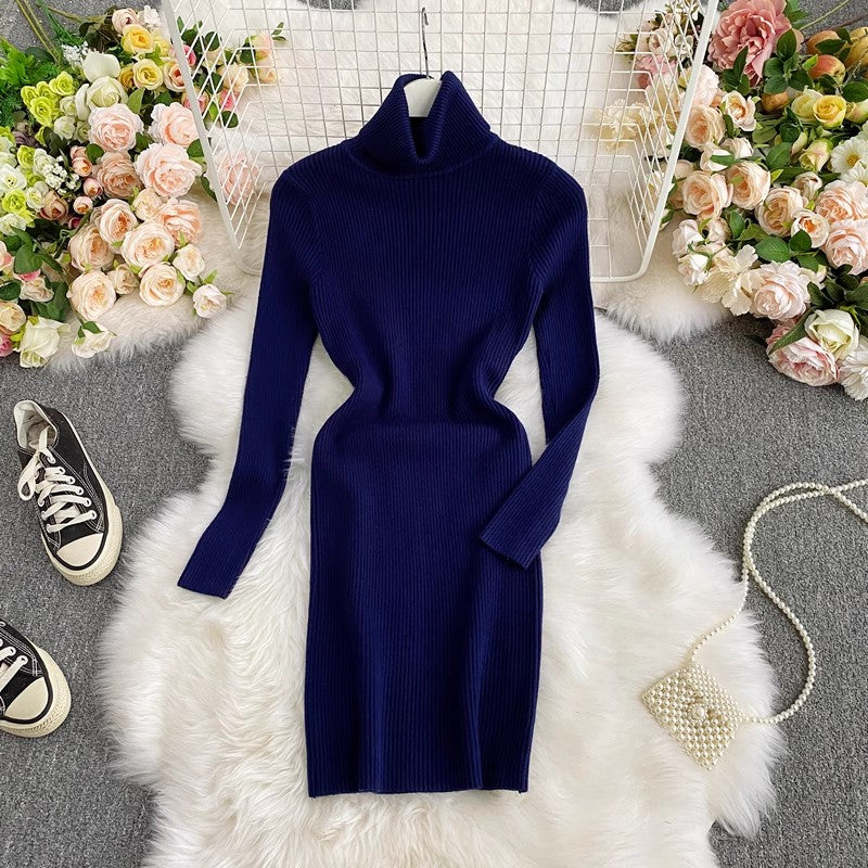 Knitted Dress Sweater Dress with Long Sleeves     S4105