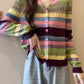 Plus size women's design rainbow patchwork striped T-shirt trendy     S3425