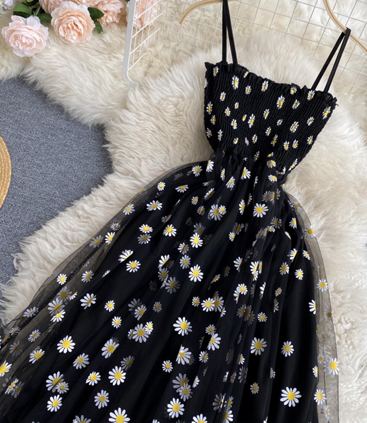 Cute a Line Tulle Floral Dress,spaghetti Strap Dress     S4438