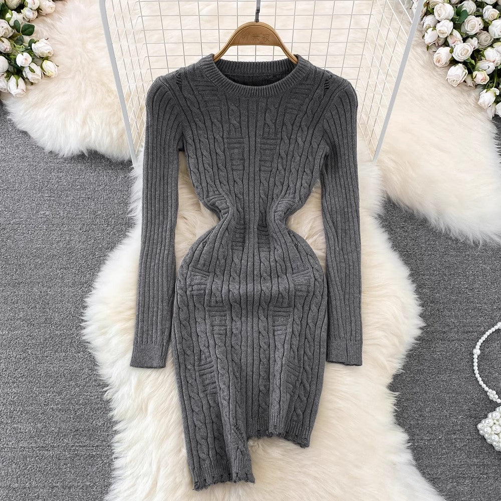 sweater dress round neck irregular knitted dress      S4421