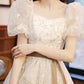 White A-line Lace Tulle Beige Short Prom Dress, Beige Homecoming Dress   S3279