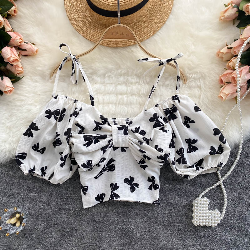 Cute Bow Off Shoulder Crop Top      S4394