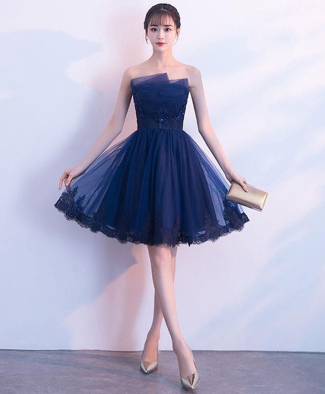 Cute Dark Blue Tulle Lace Short Prom Dress, Homecoming Dress     S2951