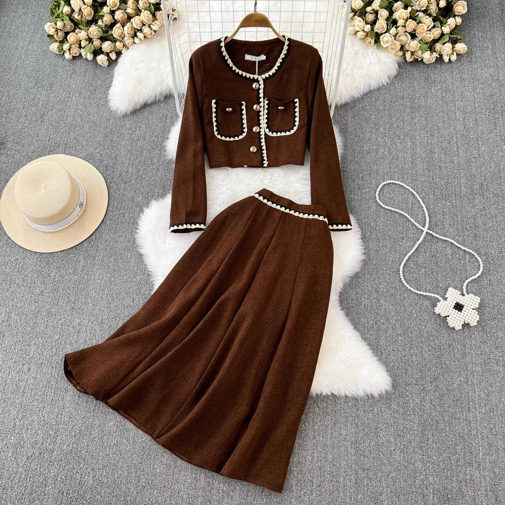 Fashion suit round neck short coat two-piece set      S4145