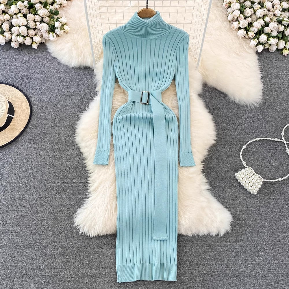 Long Skirt Elastic Tight Knitted Hip Cover Dress      S3890